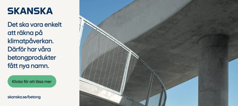 En bild som visar en pelare och en bro i betongmaterial, används som banner på en webbsida om betong